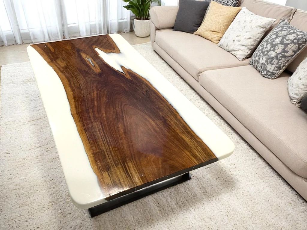 Handmade White Epoxy Resin Wood Dining Table